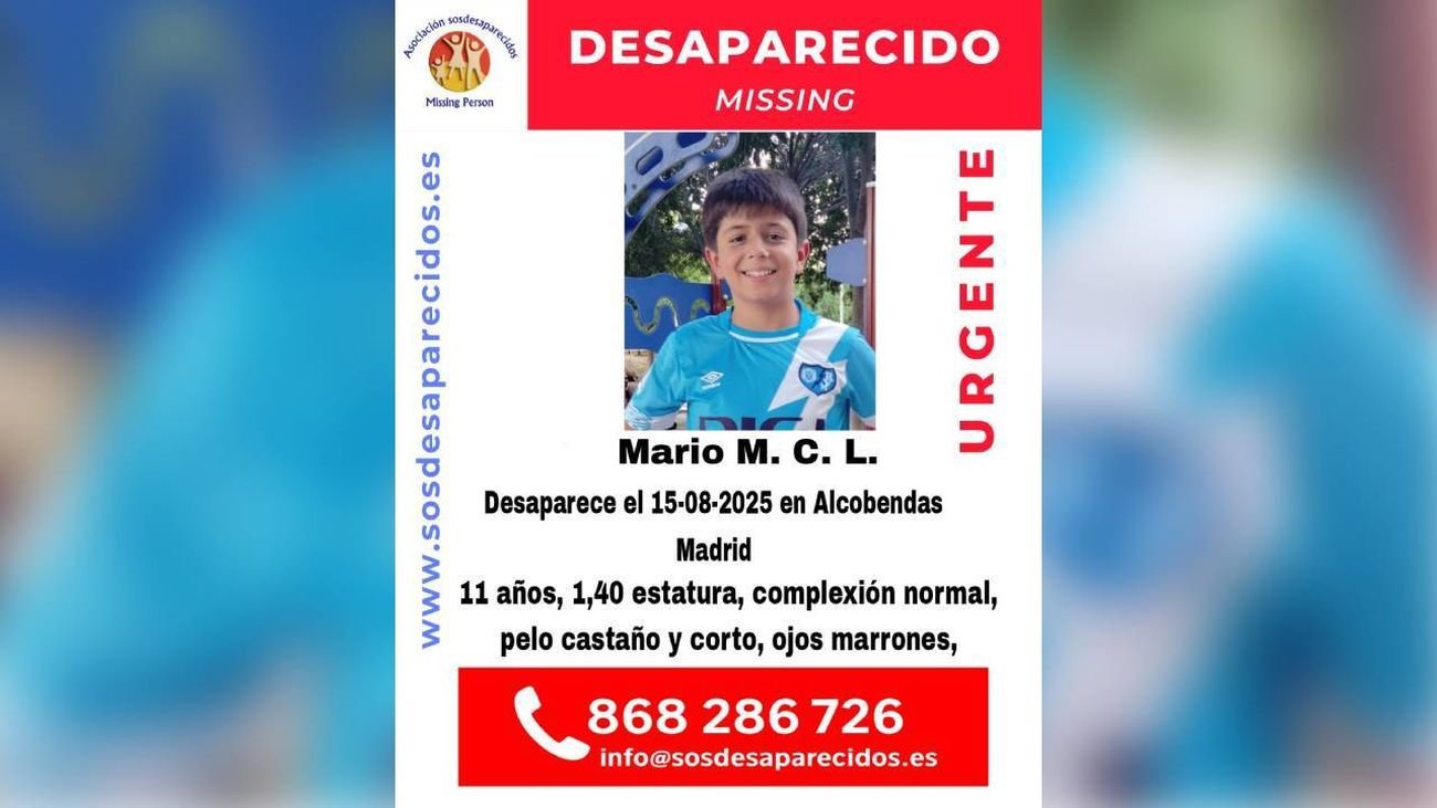 Desaparecido Mario M.C.L., niño de 11 años en Alcobendas.