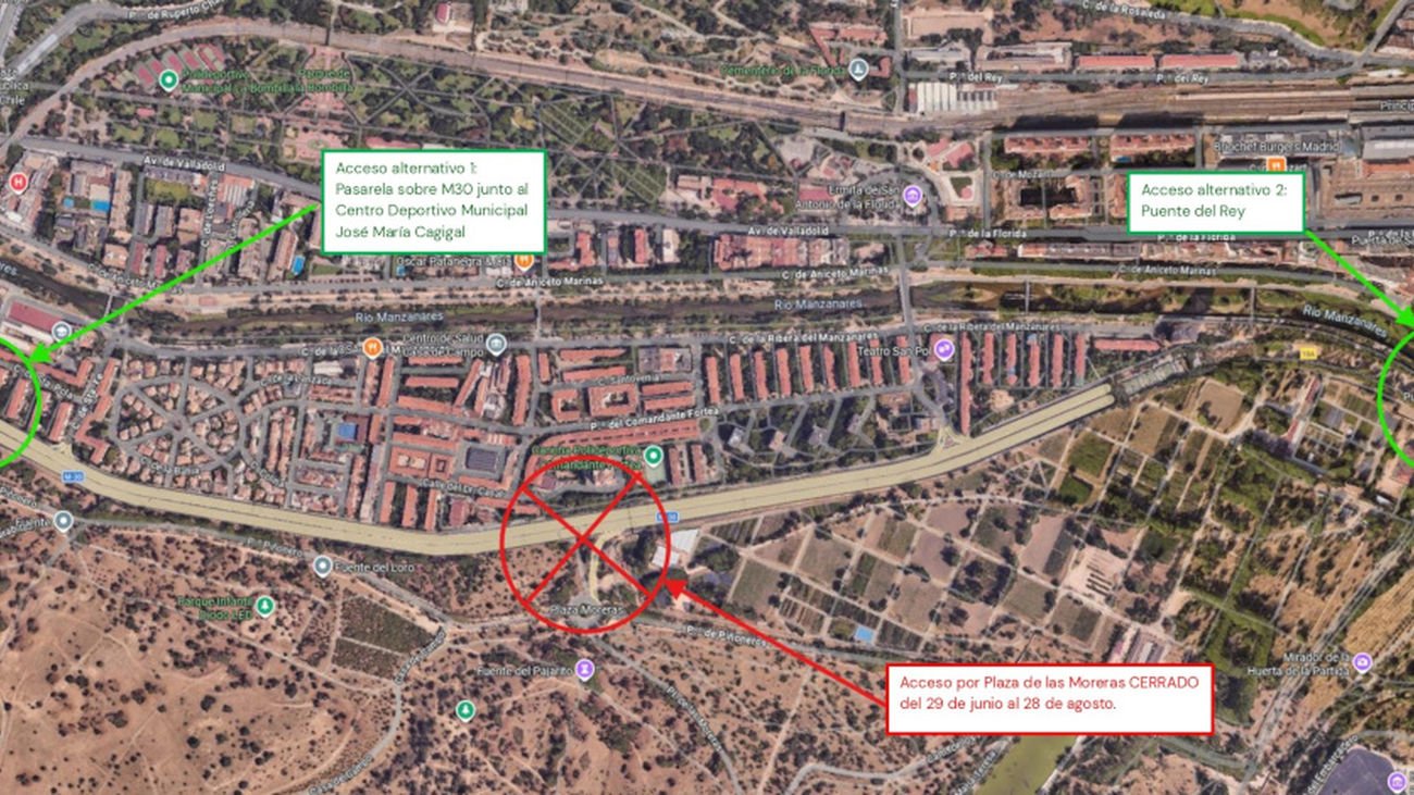 Mapa de obras en el paso inferior de Casa de Campo y la Colonia Manzanares